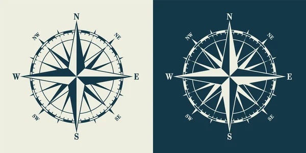 Vintage Marine Wind Rose Carta Náutica Brújula Navegación Monocromática Con — Archivo Imágenes Vectoriales