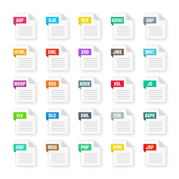 Common System File Formats Document Types Extensions Flat Style Icons — Stock vektor