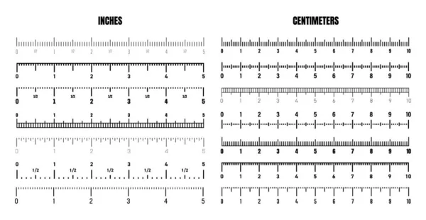 Реалистичная Черная Дюймовая Шкала Измерения Длины Высоты Различные Шкалы Измерений — стоковый вектор