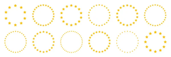 Étoiles Différentes Tailles Disposées Cercle Cadre Rond Bordure Etoile Jaune — Image vectorielle