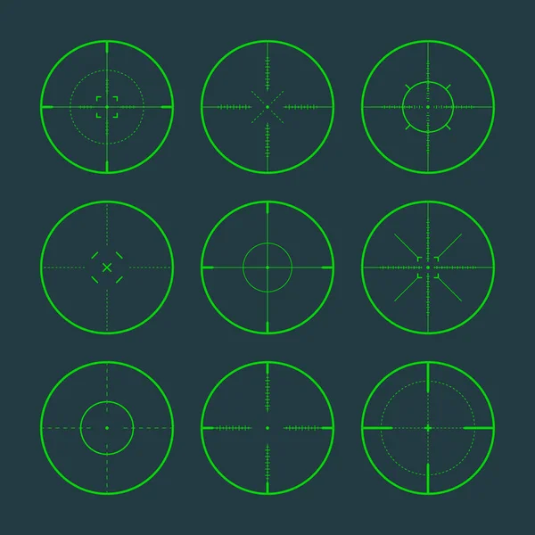 Diverses Vues Nocturnes Fusil Sniper Crosshair Optique Arme Viseur Vert — Image vectorielle