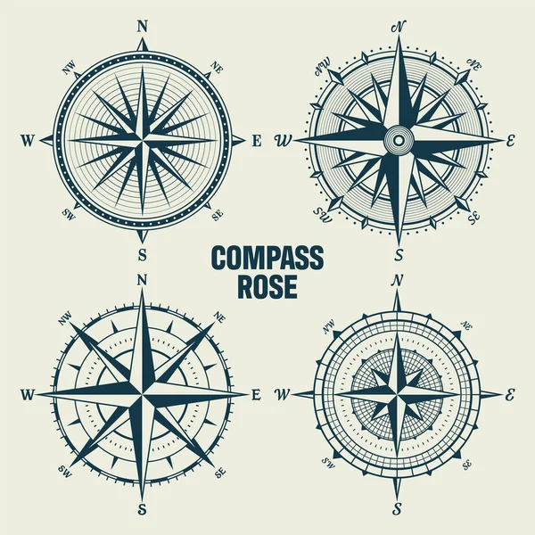 Vintage Marine Wind Rose Nautical Chart Monochrome Navigational Compass Cardinal — Stock Vector