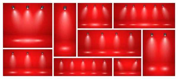 Studio Vide Milieux Abstraits Rouges Avec Projecteurs Vitrine Produits Toile — Image vectorielle