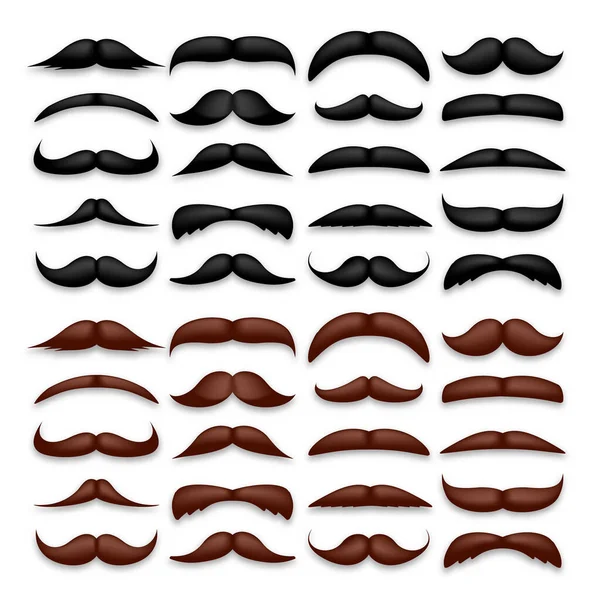 Olika Brun Och Svart Mustasch Vintage Retro Mustascher Ansiktshår Hipsterskägg — Stock vektor