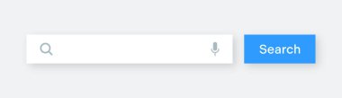 Arama çubuğu şablonu. Arama kutusu, adres çubuğu ve metin alanı olan internet tarayıcı motoru. Kullanıcı tasarımı, web arayüzü ögesi web simgeleri ve düğmeye basın. Vektör illüstrasyonu.