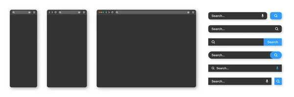 Blank Internet Browser Window Various Search Bar Templates Dark Mode — Stockvektor