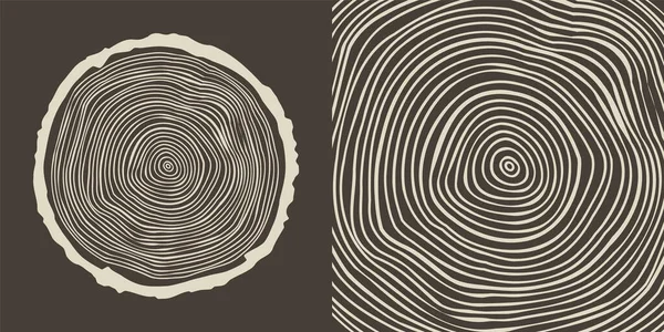 圆木树干切割 锯松或橡木片 锯切木材 褐色木制质感 有树环 手绘草图矢量说明 — 图库矢量图片