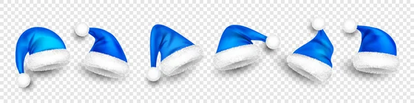 Various Santa Claus Hats Fur New Year Blue Hat Realistic — ストックベクタ