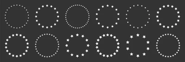 White Stars Various Sizes Arranged Circle Frame Border Black Star — стоковый вектор