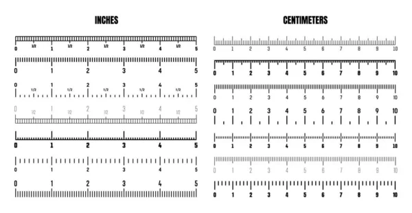 Реалистичная Черная Дюймовая Шкала Измерения Длины Высоты Различные Шкалы Измерений — стоковый вектор