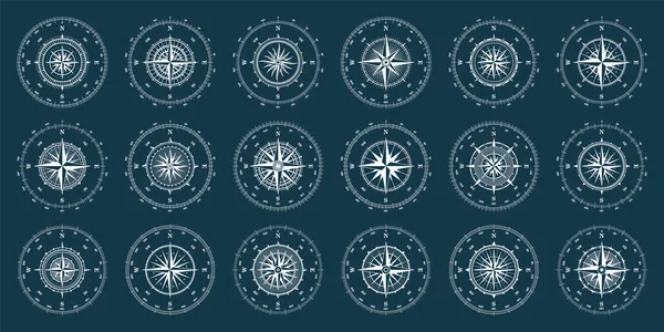 Vintage Marine Wind Rose Nautical Chart Monochrome Navigational Compass Cardinal — Stock Vector