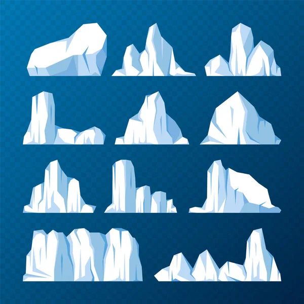 Colección Icebergs Flotantes Glaciar Ártico Deriva Bloque Agua Congelada Del — Vector de stock