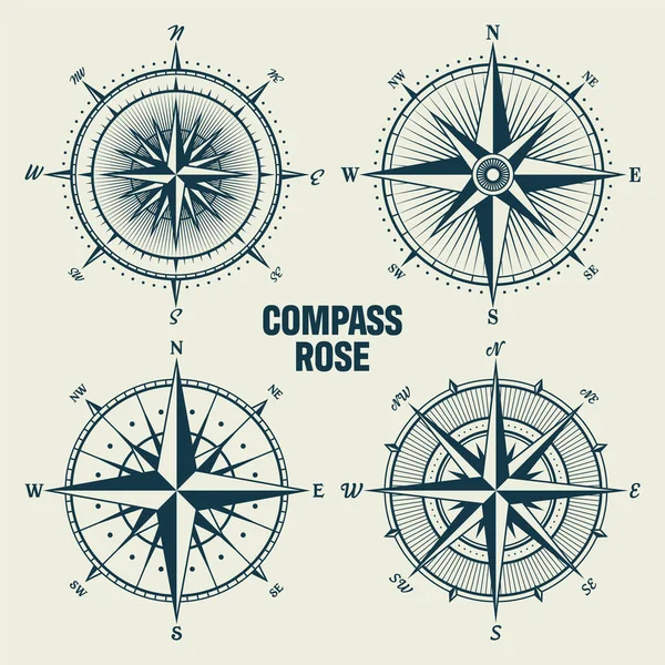 Vintage Marine Wind Rose Carta Náutica Brújula Navegación Monocromática Con — Archivo Imágenes Vectoriales