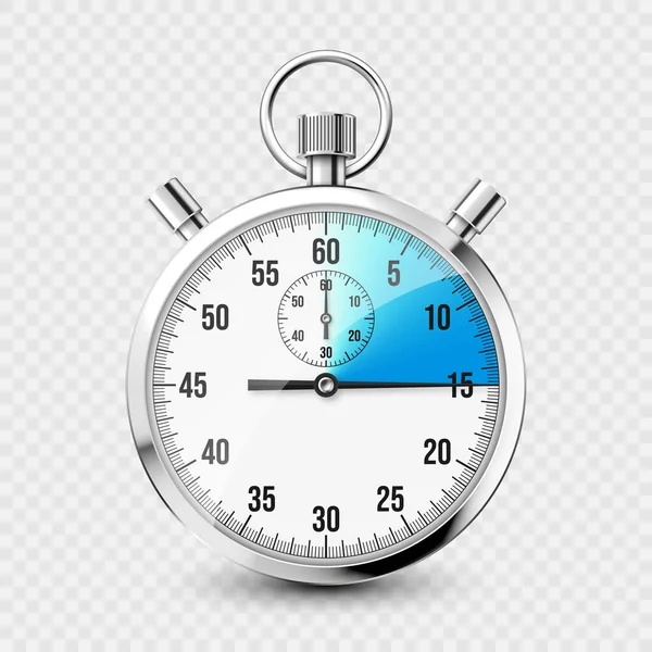 Realistic Classic Stopwatch Icon Shiny Metal Chronometer Time Counter Dial — Stok Vektör