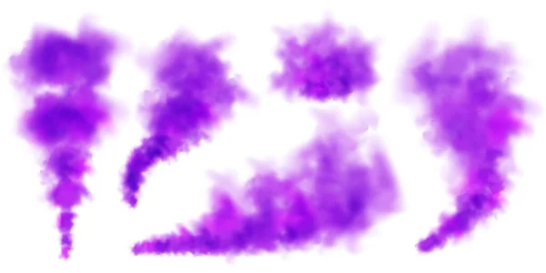 Nuages Fumée Colorés Violets Isolés Sur Fond Blanc Effet Brume — Image vectorielle