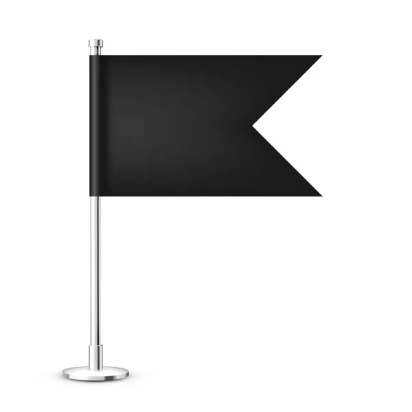 Realistic Table Flag Chrome Steel Pole Blank Black Desk Flag — Stock Vector