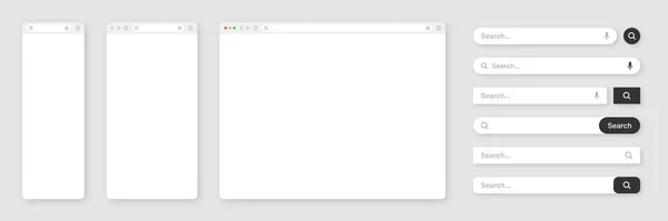 Blank Internet Browser Window Various Search Bar Templates Web Site — Stockový vektor