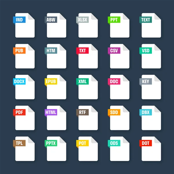 Common System File Formats Document Types Extensions Flat Style Icons — Stockvektor