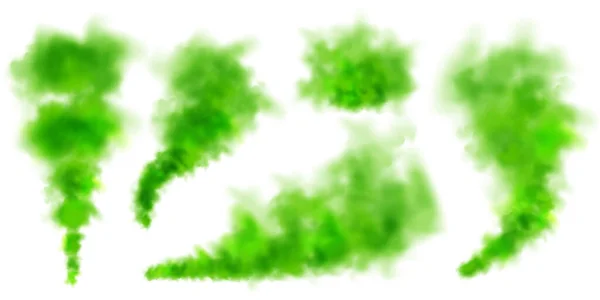 Groene Kleurrijke Rookwolken Geïsoleerd Witte Achtergrond Realistisch Neveleffect Mist Damp — Stockvector