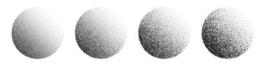 Yuvarlak şekilli noktalı nesneler, noktalı elementler. Gittikçe azalıyor. Noktalama, noktalama çizimi, noktalar kullanarak gölgeleme. Piksel ayrışması, yarım ton etkisi. Beyaz gürültü tanecikli doku. Vektör illüstrasyonu.
