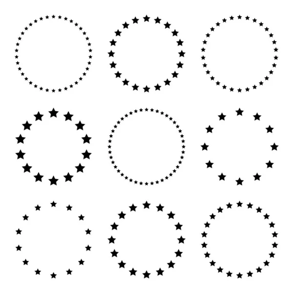 Étoiles Différentes Tailles Disposées Cercle Cadre Rond Bordure Forme Étoile — Image vectorielle