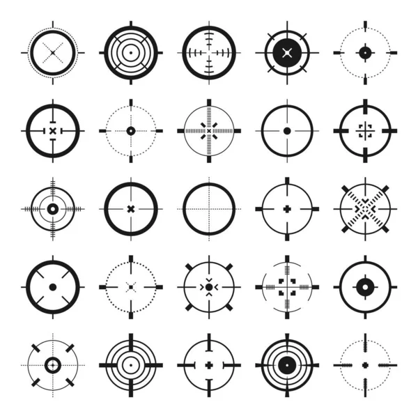 Fadenkreuz Vektor Symbole Für Schusswaffen Bullseye Schwarze Zielscheibe Oder Zielsymbol — Stockvektor