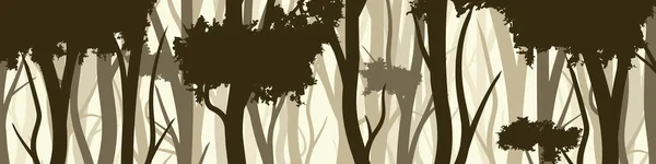 Wild Forest Various Coniferous Deciduous Trees Wide Horizontal Banner Various — Stockvektor