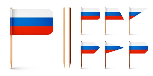 Realistic Various Russian Toothpick Flags Souvenir Russia Wooden Toothpicks Paper — Stock Vector