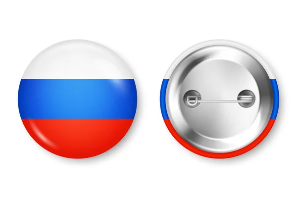 Realistic Button Badge Printed Russian Flag Souvenir Russia Glossy Pin — Stock Vector