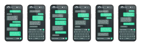 Realistische Smartphone Met Messaging App Sms Tekst Frame Gesprek Chatscherm — Stockvector