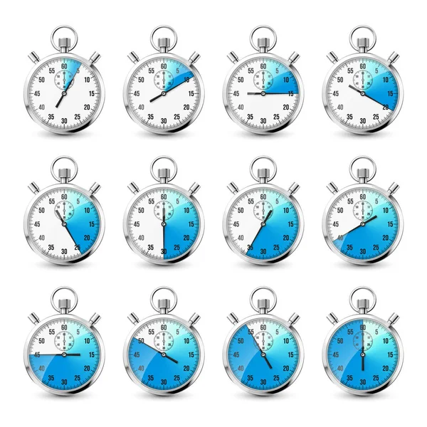 Ρεαλιστικές Κλασικές Εικόνες Χρονόμετρο Λαμπερό Μεταλλικό Χρονόμετρο Χρονόμετρο Καντράν Μπλε — Διανυσματικό Αρχείο