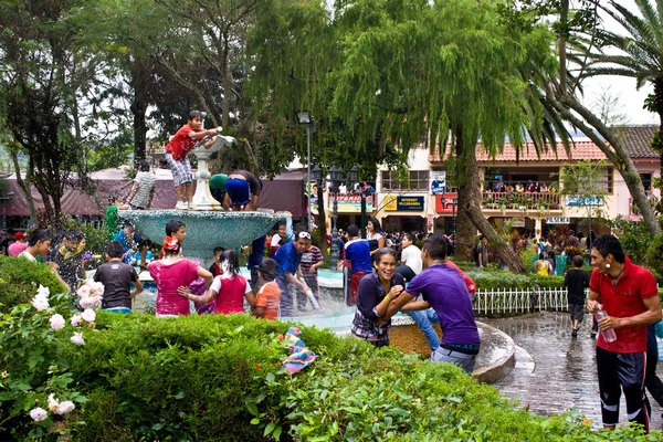 Carnival water and foam in Vilcabamba Ecuador — Stock Photo, Image