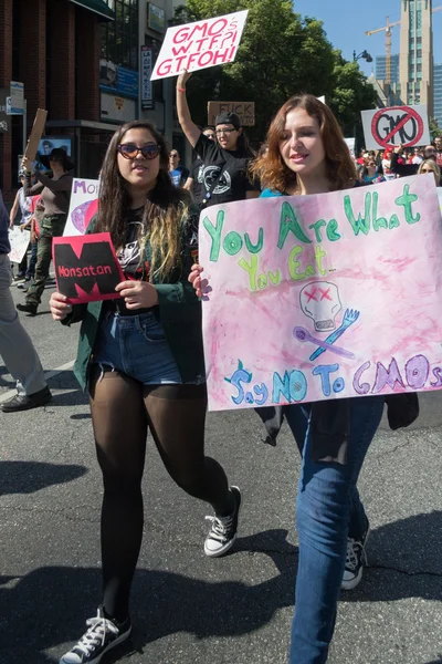 Protesters rallied in the streets against the Monsanto corporation. — Stock Photo, Image