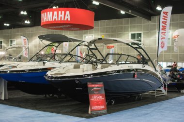 Yamaha boats on display at the Los Angeles Boat Show on February clipart