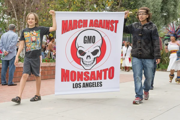Protesters rallied in the streets against the Monsanto corporation — Stock Photo, Image
