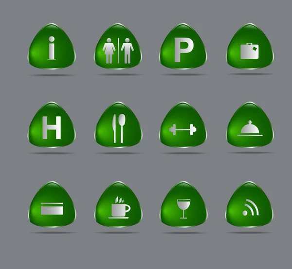 Iconos verdes del hotel — Vector de stock