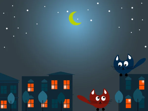 Dos gatos por la noche — Vector de stock