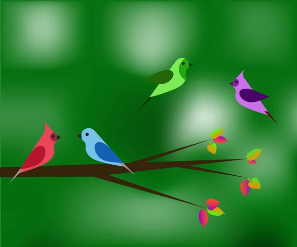 Kuşlar bahar yeşil — Stok Vektör
