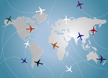 Airplanes and map blue clipart