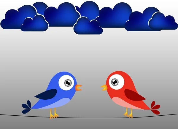 Oiseaux et nuages bleus — Image vectorielle