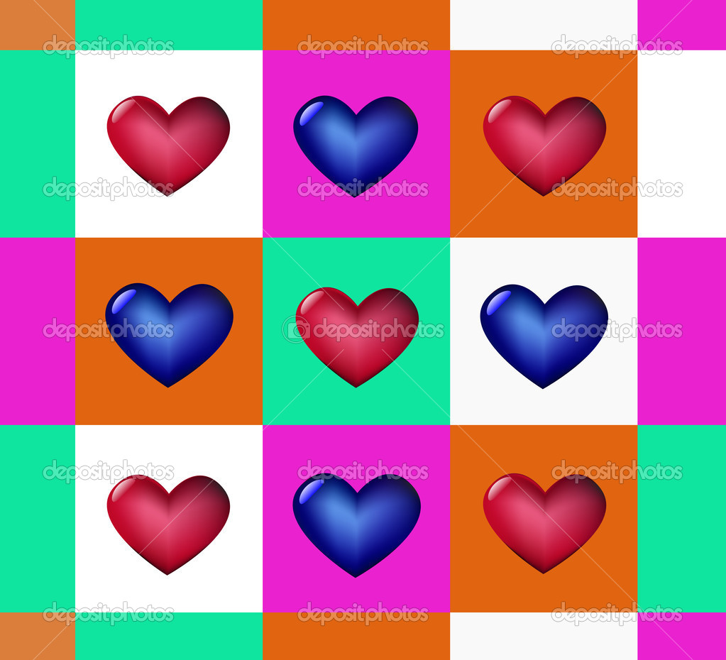 Illustration of hearts on fields different colors