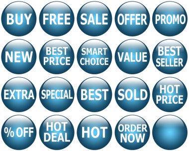 parlak koyu mavi tanıtım web-simge kümesi