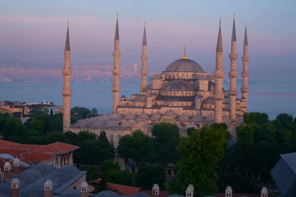 Moschea Blu Sultanahmet Camii Bosforo Skyline Laterale Asiatico Istanbul Turchia — Foto Stock