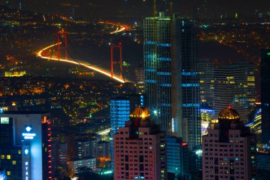 İstanbul ve Türkiye 'de hava gece panoramik iş manzarası