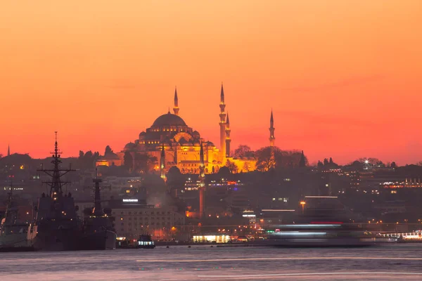 Sunset Istanbul Turkey Suleymaniye Mosque Ottoman Imperial Mosque View Galata — Stock Photo, Image