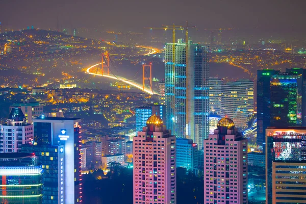 Noite Aérea Vista Panorâmica Negócio Istambul Turquia — Fotografia de Stock