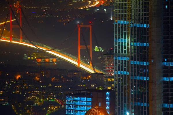 Noche Aérea Vista Panorámica Negocios Estambul Turquía — Foto de Stock