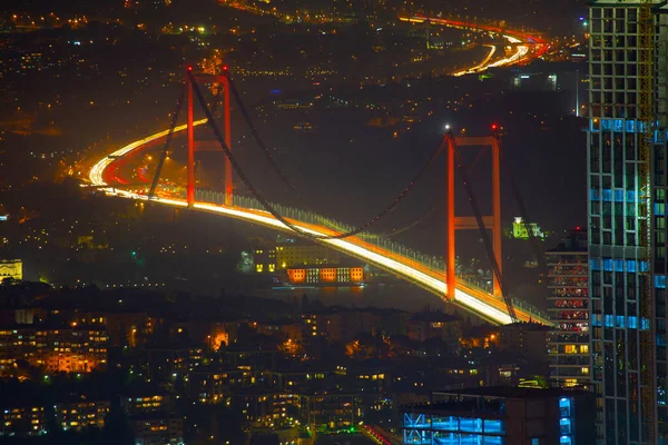 Letecký Noční Panoramatický Pohled Obchod Istanbul Turecko — Stock fotografie