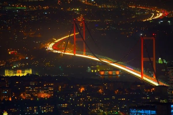 Noche Aérea Vista Panorámica Negocios Estambul Turquía — Foto de Stock
