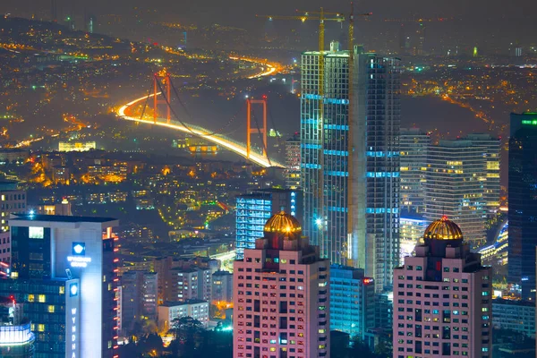 Noite Aérea Vista Panorâmica Negócio Istambul Turquia — Fotografia de Stock